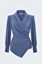 Stripe Patterned Double Breasted Blouse - Indigo - 2
