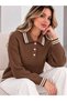 Polo Collar Stripe Detailed Knitted Women's Sweater - 2