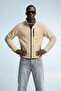 Men's Zippered Stand Collar Loose Beige Fleece - 5