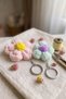 Set of 2 Hand Knitted Fluffy Flower Bag Ornaments and Keychains - Macrame Charm