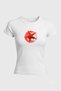 Women's White Printed Fitted Baby Tee Short Sleeve Cotton Slim Fit T-Shirt