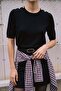 Short Sleeve Knitwear with Buttons on the Shoulders - Black - 2