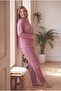 Ribbed Interlock Fabric Collar Buttoned Winter Plus Size Women's Pajama Set 2700 - 2