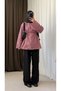 Oversized Striped Shirt with Piping Belt - Claret Red - 2