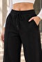 Women's Black High Waist Wide Leg Palazzo 3 Thread Non-Threaded Sweatpants - 4