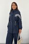 Women's High Neck Double Sport Set with Drawstring Waist and Zipper Ribbon Detail 9146 - Navy Blue