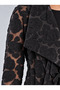 Women's Rose Patterned Waist Drawstring Wool Blend Long Cardigan Black Jacket - 4