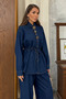 Women's Tie-Waist Special Design Buttoned Denim Two-Piece Set 9162 - Navy Blue - 3