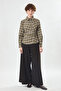 Plaid Patterned Waist Pleated Shirt Khaki