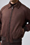 Men's Oversize Bomber Suede Jacket Light Brown 4343Dngr - 3