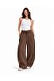Women's Brown Stitching Detailed Three-Thread Baggy Sweatpants