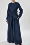Tie-Front Denim Blouse Dark Blue - 2