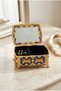 Navy Blue Gold Embroidered Rose Patterned Footed Jewelry Box Small Size - 4