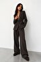 Women's Brown Stripe Detailed Trousers - 5