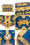 Navy Blue Gold Embroidered Rose Patterned Footed Jewelry Box Small Size - 5