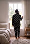 Suede Fabric Front Buttoned Plus Size Women's Pajama Set 2800 - 5
