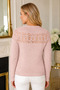 Women's Round Neck Long Sleeve Front and Back Lace Detailed Openwork Soft Comfortable Fit Powder Knitwear Sweater - 3