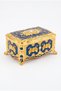 Navy Blue Gold Embroidered Rose Patterned Footed Jewelry Box Small Size - 3