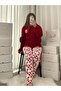 Burgundy Surprise Ribbon Patterned Crew Neck Pajama Set - 5