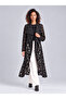 Women's Rose Patterned Waist Drawstring Wool Blend Long Cardigan Black Jacket - 2