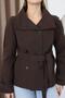 Lined Women's Trench Coat Jacket with Stand Collar and Back Windbreaker Detail - 6