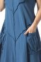 Sleeveless Çeşme Crew Neck Authentic Double Pocket Midi Length Poplin Summer Dress Indigo Indg - 4