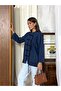 Suede Flowy Shirt with Birit Tie Front 0168 - Navy Blue - 4