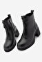 Women's Round Toe Zippered Stitched Detailed Thick Heeled Boots Merisin Black - 5