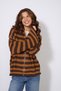 Stand-Up Collar Striped Zippered Oversize Knitwear Cardigan Brown-Camel