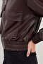 Double Pocket Polo Collar Faux Leather Bomber Jacket - 5
