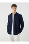 Navy Blue Slim Fit Long Sleeve Gabardine Men's Shirt