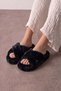 Krossa Black Cross-Strapped Plush Women's Winter House Slippers - 3