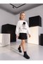 Girl's Ecru Sweatshirt with Pompoms and Printed Drawstring Detail - 2