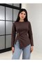 Crew Neck Skirt Slit Women's Blouse - 2
