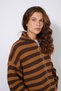 Stand-Up Collar Striped Zippered Oversize Knitwear Cardigan Brown-Camel - 4