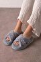 Krossa Gray Cross-Strapped Plush Women's Winter House Slippers - 3