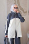 Smoked Color Block Zippered Cardigan and Trousers Knitwear Set - 3