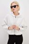 3 Thread Zipper Hooded Bat Sleeve Crop Sweatshirt - 6