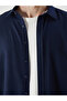 Navy Blue Slim Fit Long Sleeve Gabardine Men's Shirt - 3