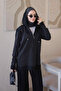 Black Hooded Tunic with Pants and Stone Embellishments Knitwear Set - 3