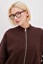 3 Thread Basic Zippered High Neck Crop Sweatshirt - 7