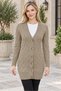 Women's V-Neck Long Sleeve Buttoned Chain Knit Patterned Embossed Stylish Elegant Soft Casual Mink Long Knitwear Cardigan - 2