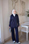 Navy Blue Hooded Tunic and Pants Stoned Knitwear Set
