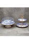 Blue Floral Patterned 8 Piece Ceramic Cake Presentation Plate Set for 6 People - 6