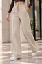 Women's High Waist Wide Leg Palazzo 3 Thread Sweatpants - Beige - 3