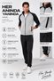 Men's White Diving Fabric Cotton Lined Stand Collar Zippered Stripe Detailed Winter Tracksuit Set - E230 - 4