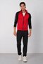 Men's Red Diver Fabric Cotton Inside Stand Collar Zipper Detailed Stripe Detailed Winter Tracksuit Set - E230