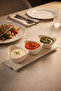 Modern Design 4-Piece, 3-Compartment Ceramic Sauce Bowl, Snack Bowl, and Breakfast Serving Set - 3