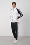 Men's White Diving Fabric Cotton Lined Stand Collar Zippered Stripe Detailed Winter Tracksuit Set - E230 - 5