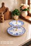 Blue Floral Patterned 8 Piece Ceramic Cake Presentation Plate Set for 6 People - 4